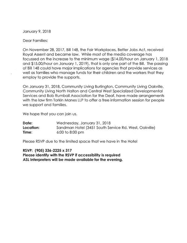 Reminder Bill 148 Session in Oakville January 31 6:30 pm Reminder Bill 148 Session in Oakville January 31 6:30 pm